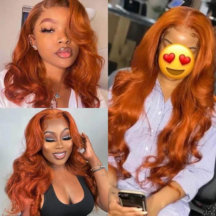 Orange Ginger Color 13*4 HD Transparent Lace Front Wigs 30 Inch Body Wave Pre Plucked Human Hair Wigs Remy Glueless Lace Wigs