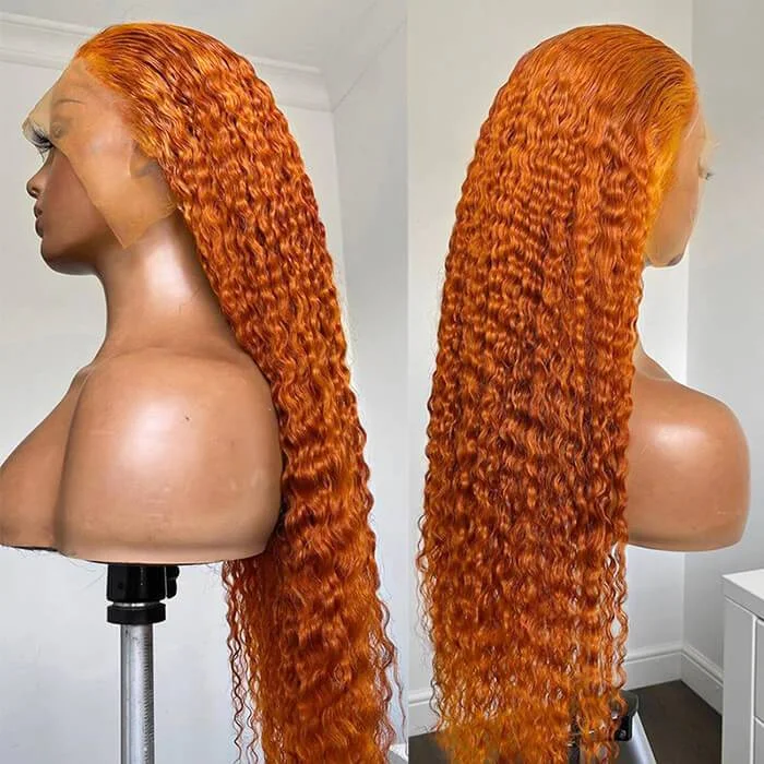 Orange Ginger Color 13*4 HD Transparent Lace Front Wigs 30 Inch Body Wave Pre Plucked Human Hair Wigs Remy Glueless Lace Wigs