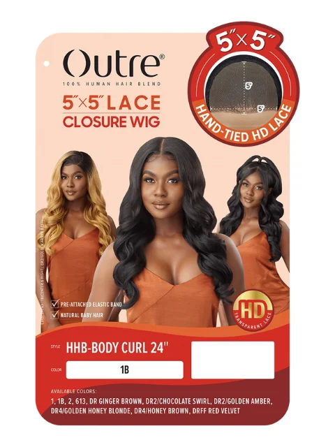 Outre 100% Human Hair Blend 5""x5"" Glueless Lace Closure Wig - HHB-BODY CURL 24""