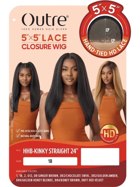 Outre 100% Human Hair Blend 5""x5"" Glueless Lace Closure Wig - HHB-KINKY STRAIGHT 24""