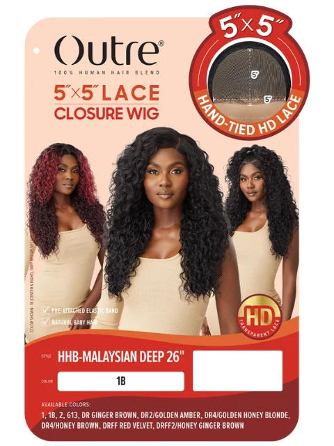 Outre 100% Human Hair Blend 5""x5"" Glueless Lace Closure Wig - HHB-MALAYSIAN DEEP 26