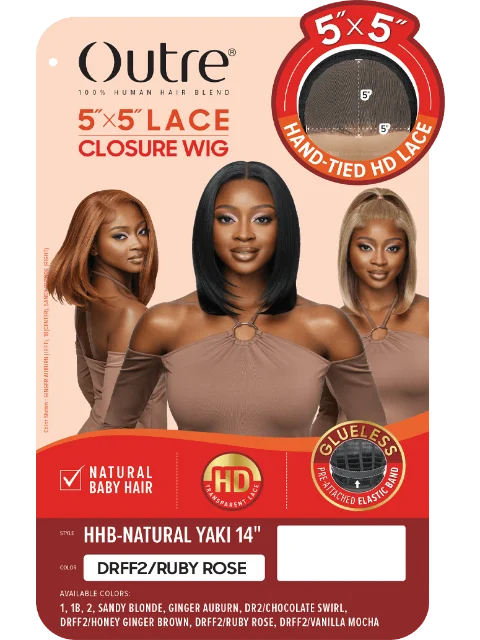 Outre 100% Human Hair Blend 5""x5"" Glueless Lace Closure Wig - HHB-NATURAL YAKI 14""