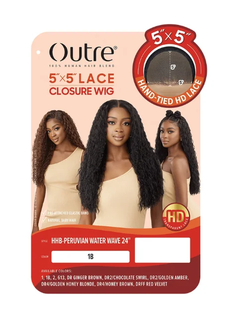 Outre 100% Human Hair Blend 5""x5"" Glueless Lace Closure Wig - HHB-PERUVIAN WATER WAVE 24""