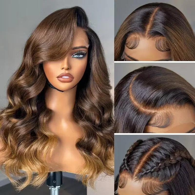 Parting Max 9x6 Glueless Wig Ombre Brown Loose Body Wave Wig Pre Plucked & Bleached Ready to Go