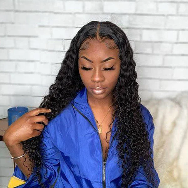 Reshine Hair Peruvian Water Curly Human Hair Lace Front Wigs Pre Pulcked With Baby Hair