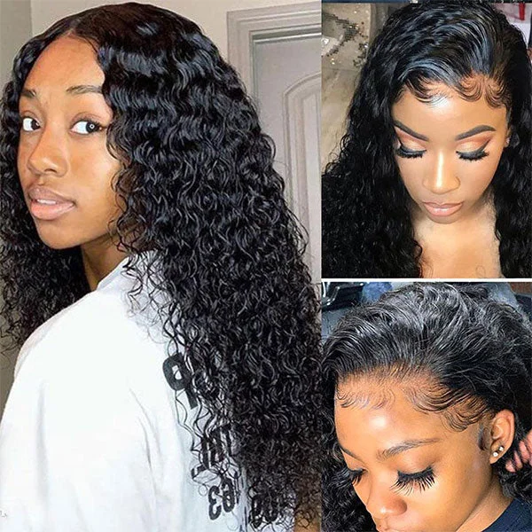 Reshine Hair Peruvian Water Curly Human Hair Lace Front Wigs Pre Pulcked With Baby Hair