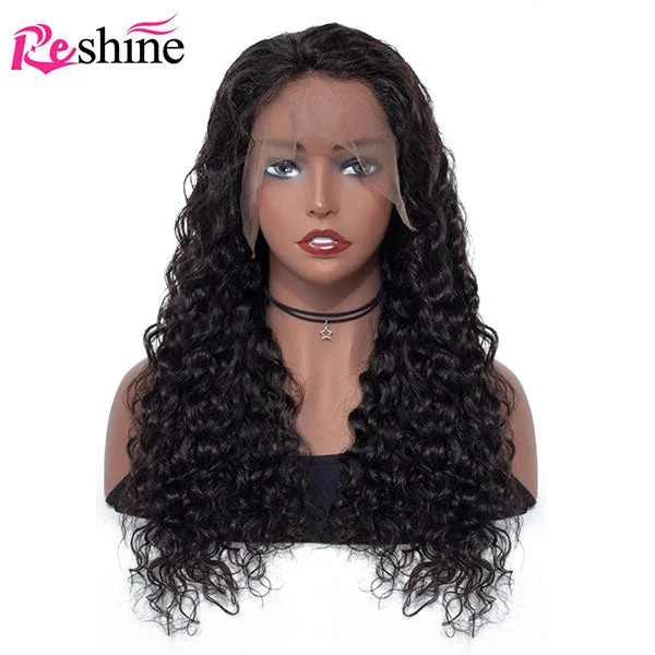 Reshine Hair Peruvian Water Curly Human Hair Lace Front Wigs Pre Pulcked With Baby Hair