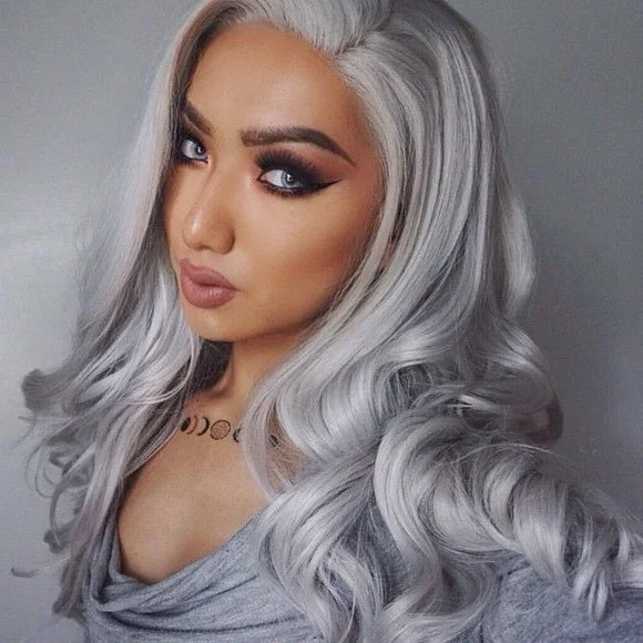 Peruvian Hair Silver Color Body Wave Hair Transparent 13x4 / T Part/4x4 Lace  Wigs 180 210 Density Human Hair Wigs