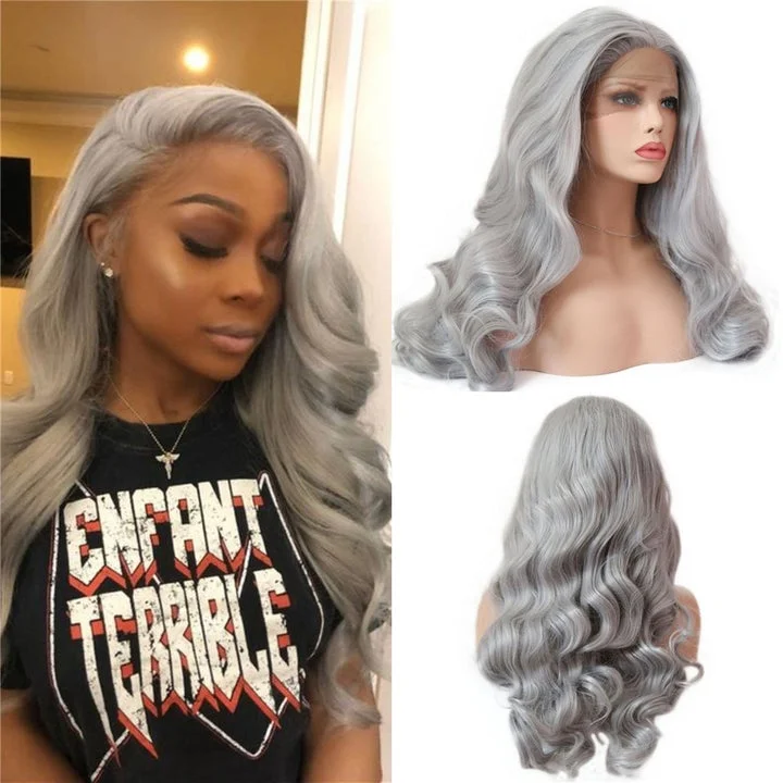 Peruvian Hair Silver Color Body Wave Hair Transparent 13x4 / T Part/4x4 Lace  Wigs 180 210 Density Human Hair Wigs