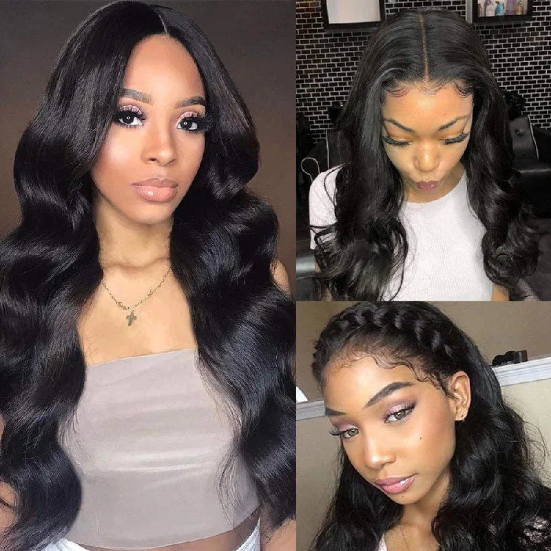 Peruvian Virgin Hair Body Wave Wig 4*4  HD Transparent Lace Closure Wig 180 210 250  Density Natural Color Human Hair Wig Vrvogue Hair