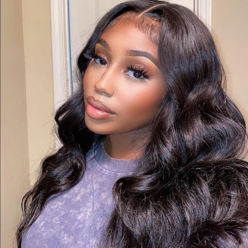 Peruvian Virgin Hair Body Wave Wig 4*4  HD Transparent Lace Closure Wig 180 210 250  Density Natural Color Human Hair Wig Vrvogue Hair