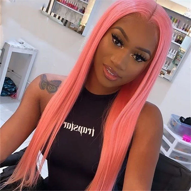 13X4 / T Part Pink Color Transparent Lace Front Wig Straight Hair Wigs Human Hair Wigs Pre Plucked With Baby Hair Vrvogue Hair