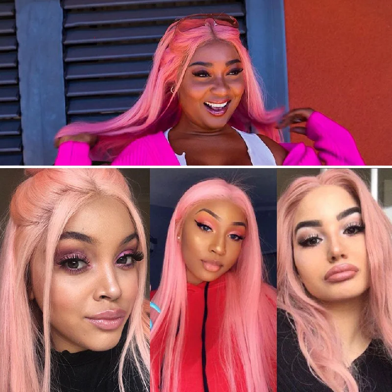 13X4 / T Part Pink Color Transparent Lace Front Wig Straight Hair Wigs Human Hair Wigs Pre Plucked With Baby Hair Vrvogue Hair