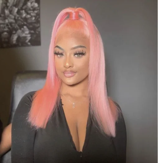 13X4 / T Part Pink Color Transparent Lace Front Wig Straight Hair Wigs Human Hair Wigs Pre Plucked With Baby Hair Vrvogue Hair