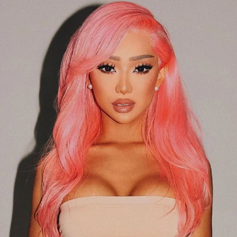 13X4 / T Part Pink Color Transparent Lace Front Wig Straight Hair Wigs Human Hair Wigs Pre Plucked With Baby Hair Vrvogue Hair