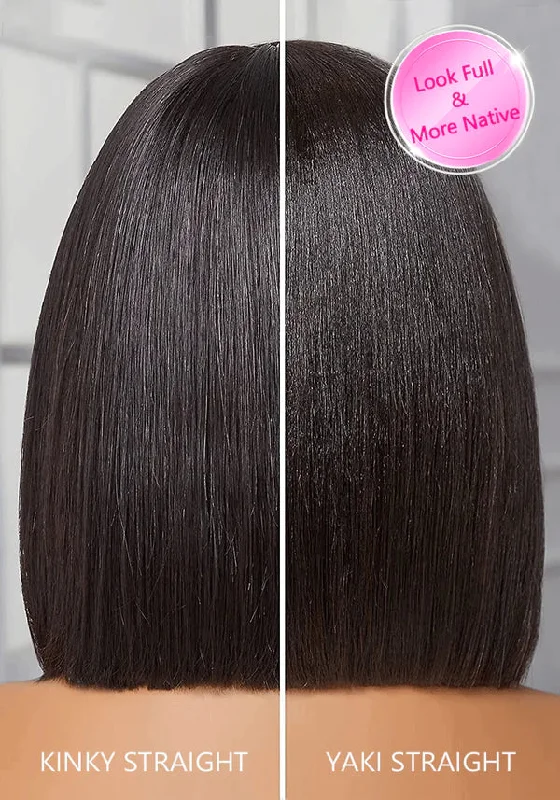 CurlyMe Pre-bleached Light Yaki Straight Hair Wear Go Glueless Wig Pre-cut HD Lace Pre-plucked