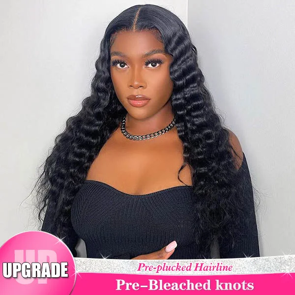 Reshine Pre Bleached Knots Loose Deep Wave 13x4 13x6 HD Lace Front Human Hair Wigs