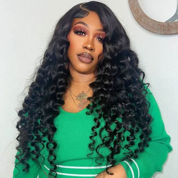 Reshine Pre Bleached Knots Loose Deep Wave 13x4 13x6 HD Lace Front Human Hair Wigs