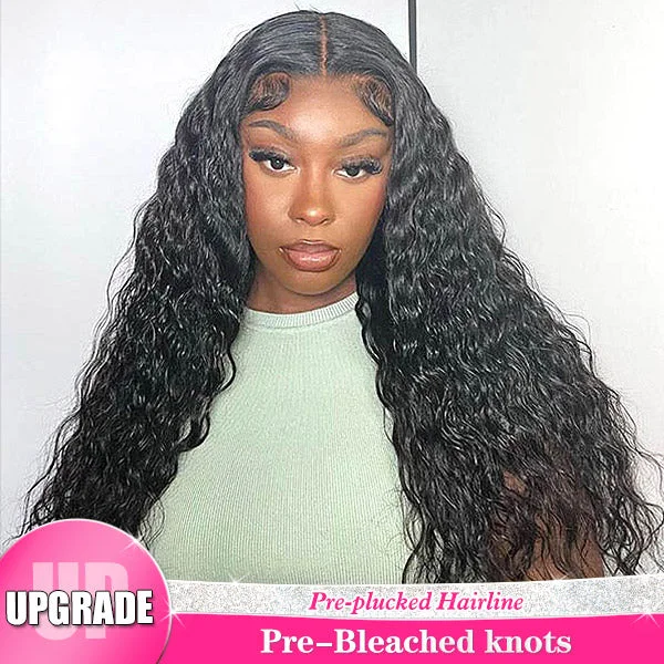 Pre-Bleached Knots Water Wave Hair HD Lace Closure Wigs For Black Women