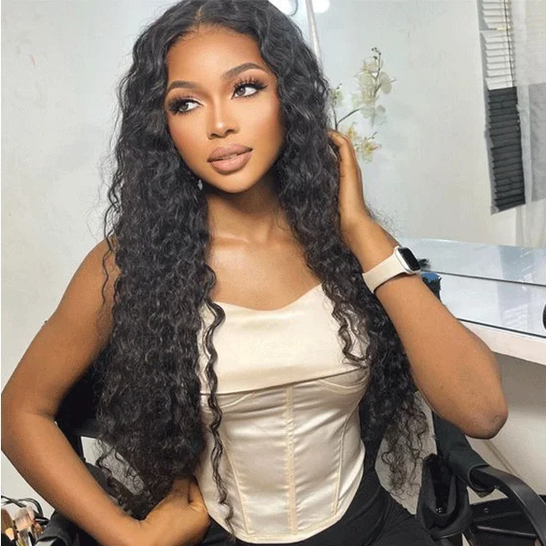 Pre-Bleached Knots Water Wave Hair HD Lace Closure Wigs For Black Women