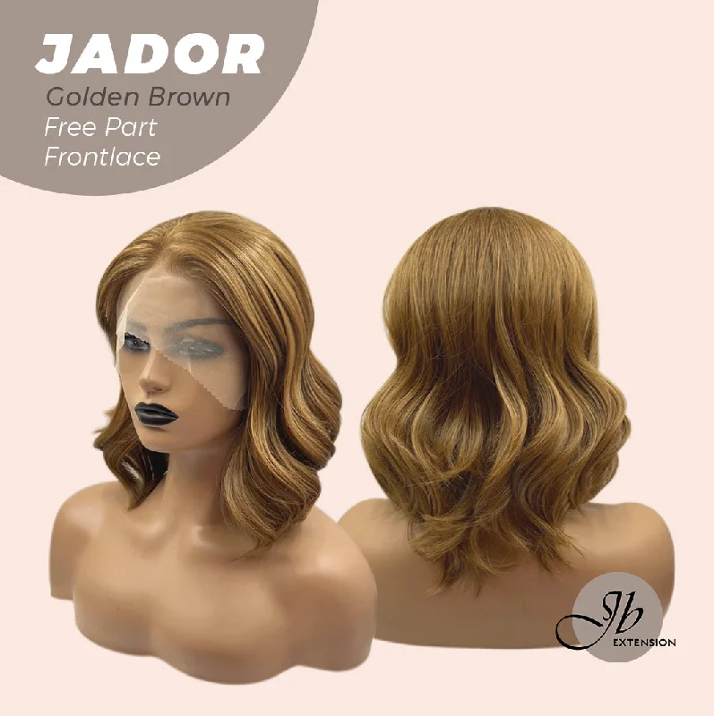 JBEXTENSION 10 Inches Golden Brown Curly Lace Front Wig.Pre Plucked 13*3 HD Transparent Lace Frontal Handmade Futura Fiber Swiss Lace Synthetic Fiber Glueless Wig JADOR GOLDEN BROWN