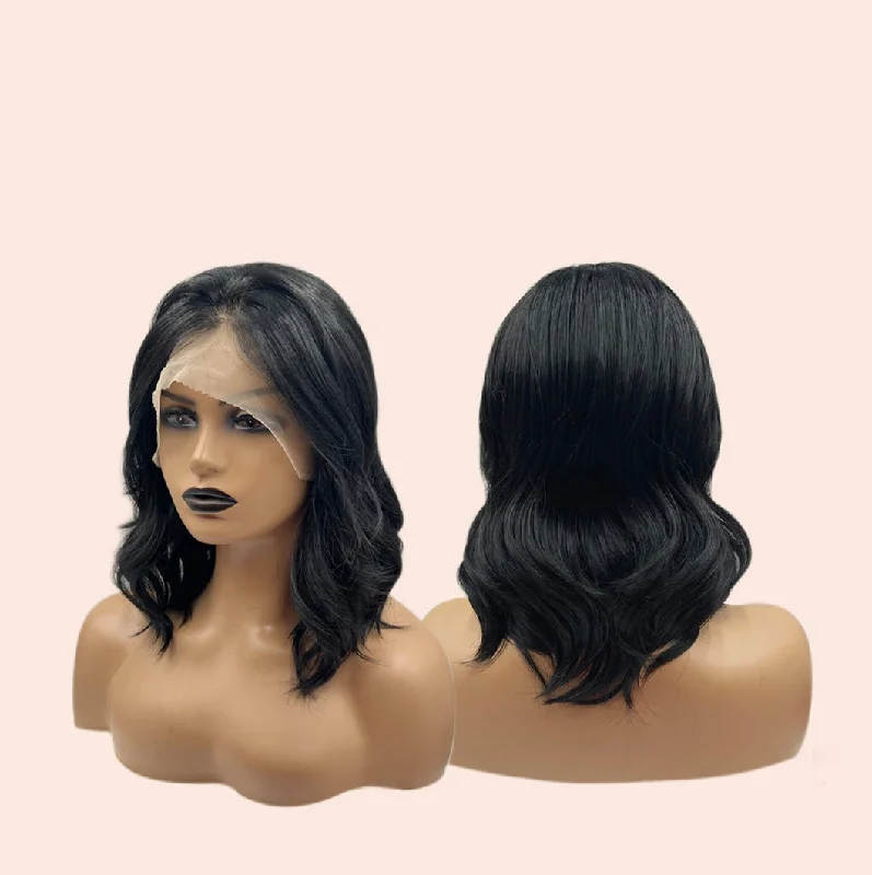 JBEXTENSION 10 Inches Jet Black Curly Lace Front Wig.Pre Plucked 13*3 HD Transparent Lace Frontal Handmade Futura Fiber Swiss Lace Synthetic Fiber Glueless Wig JADOR BLACK