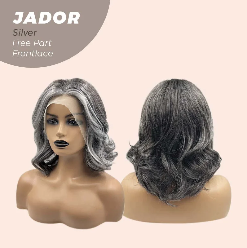 JBEXTENSION 10 Inches Silver Curly Lace Front Wig.Pre Plucked 13*4 HD Transparent Lace Frontal Handmade Futura Fiber Swiss Lace Synthetic Fiber Glueless Wig JADOR SILVER