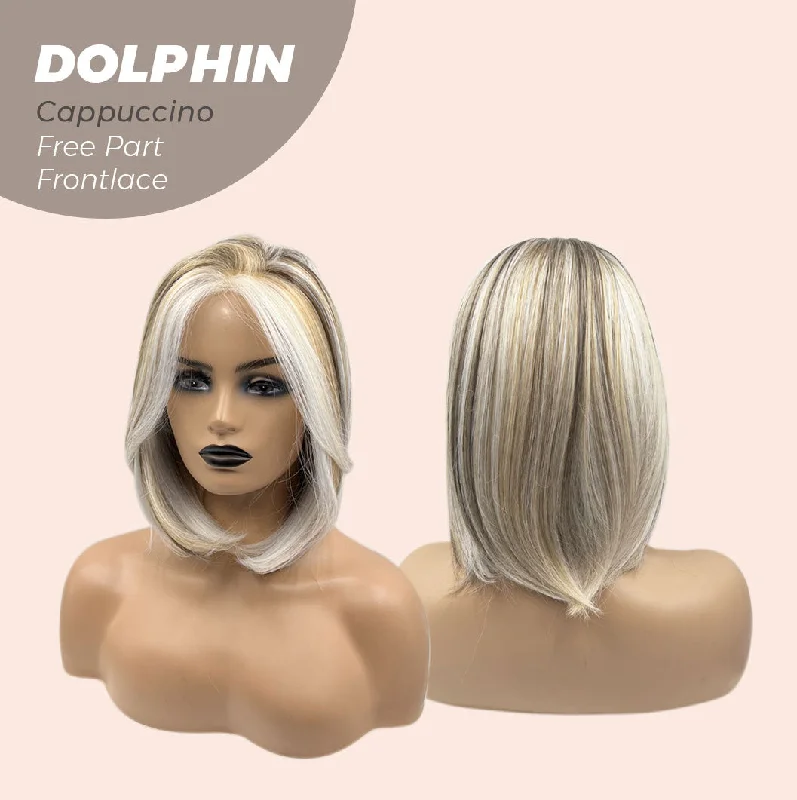 JBEXTENSION 12 Inches Bob Cut Mix Color With Blonde Brown Highlight Free Part Pre-Cut Frontlace Glueless Wig DOLPHIN CAPPUCCINO