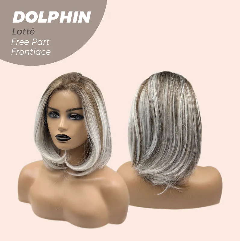 JBEXTENSION 12 Inches Bob Cut Mix Color With Highlight Free Part Pre-Cut Frontlace Glueless Wig DOLPHIN LATTé