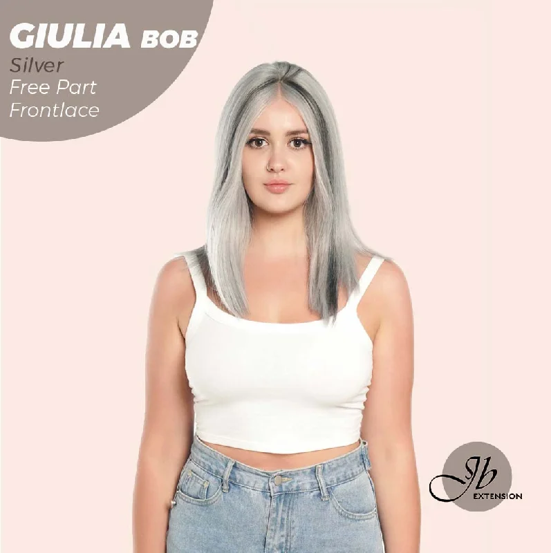 JBEXTENSION 14 Inches Bob Cut Mix Silver Frontlace Glueless Wig GIULIA BOB SILVER (FREE PARTING)