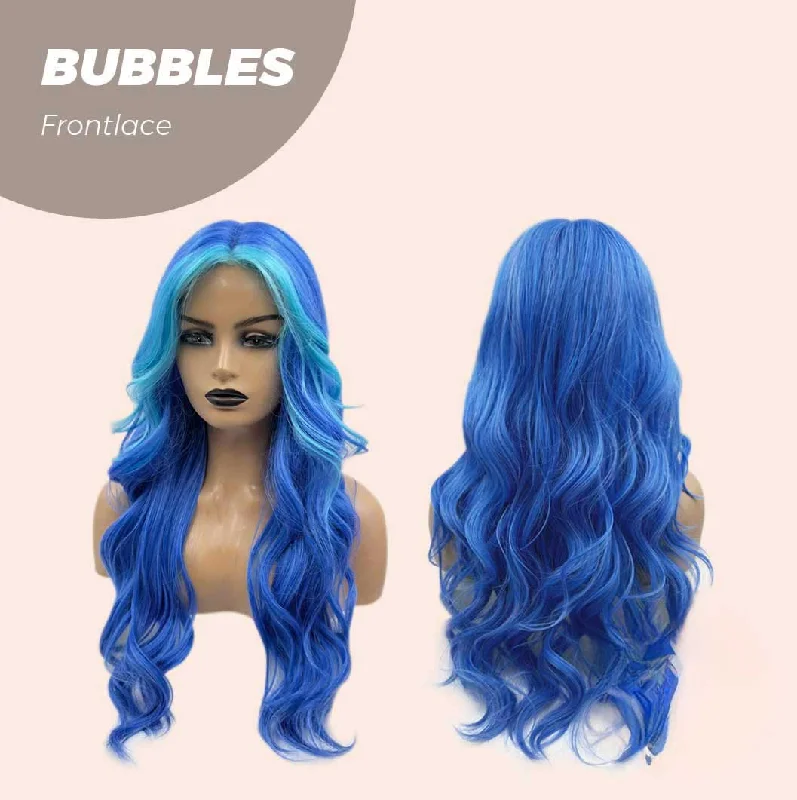 JBEXTENSION 24 Inches Mix Blue Body Wave Pre-Cut Frontlace Glueless Wig BUBBLES