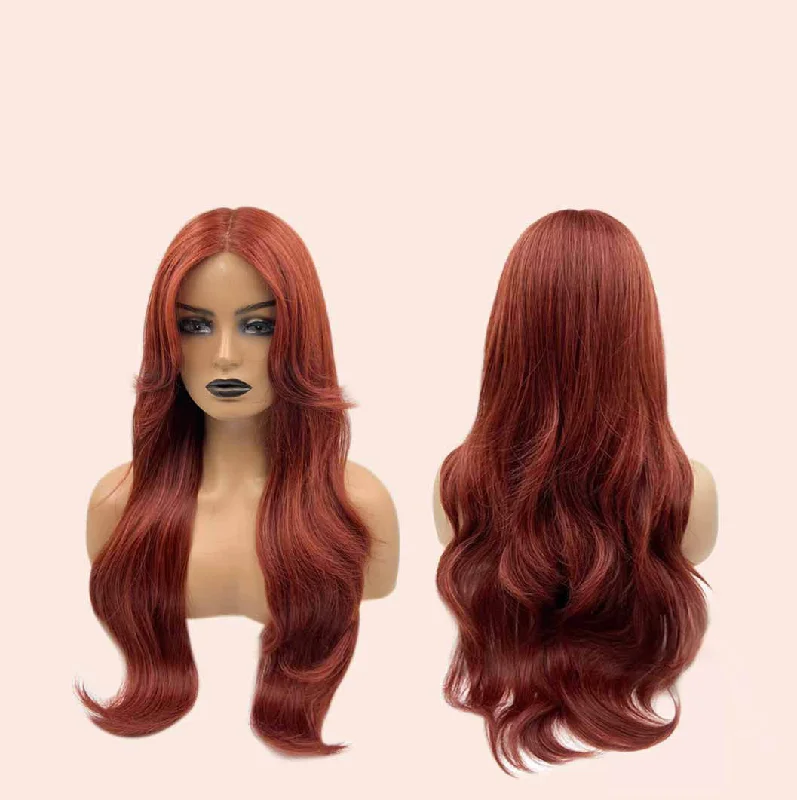 JBEXTENSION 26 Inches Curly Women Copper Red Wig Pre-Cut Frontlace Glueless Wig EMMIE COPPER RED