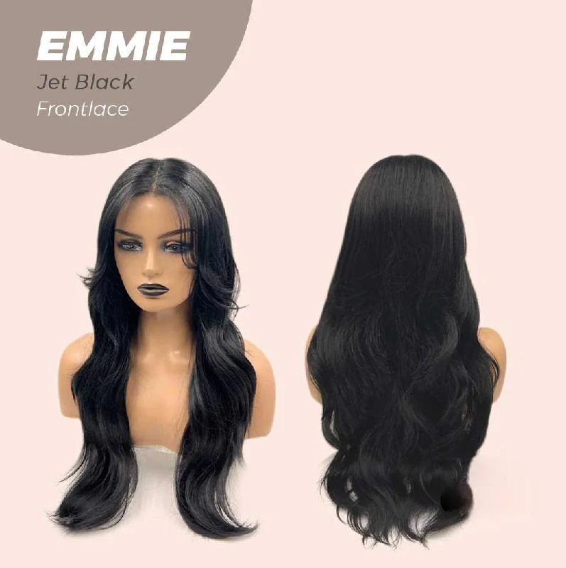 JBEXTENSION 26 Inches Curly Women Jet Black Wig Pre-Cut Frontlace Glueless Wig EMMIE JET BLACK