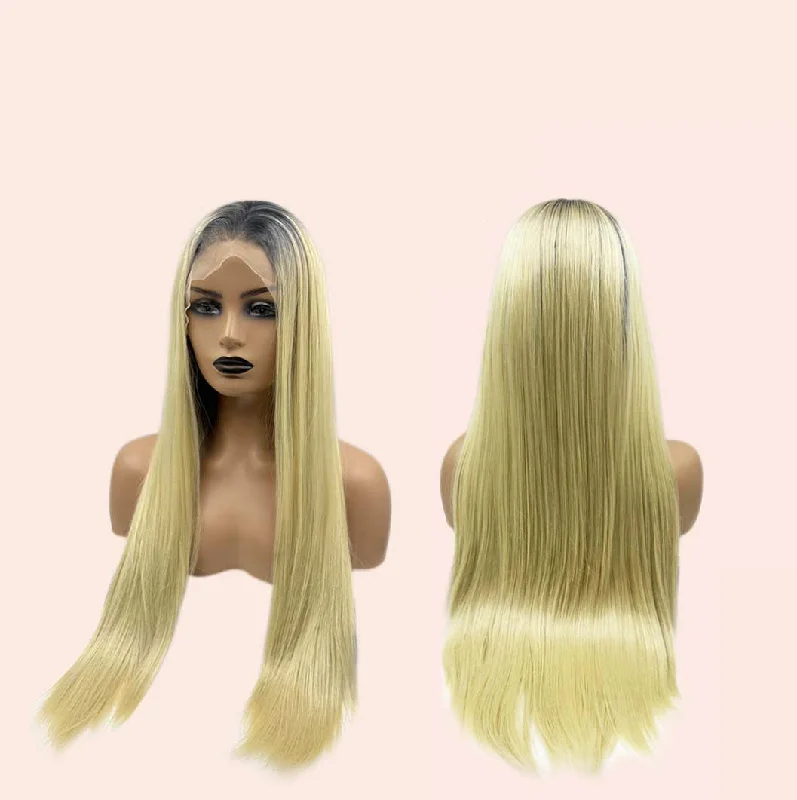 JBEXTENSION 30 Inches Blonde With Dark Root Extra Long Straight Lace Front Wig.Pre Plucked 6*14 HD Transparent Lace Frontal Glueless Wig GLORIA