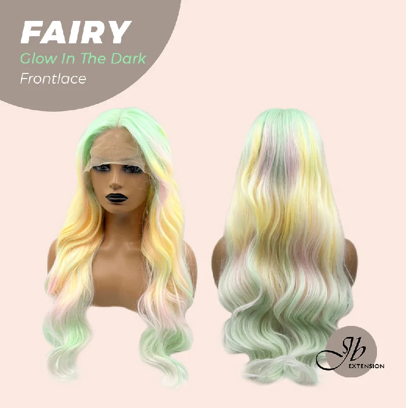 JBextension GLOW IN THE DARK 26 Inches Curly Rainbow Color Frontlace Glueless Wig FAIRY