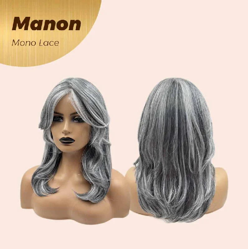 JBEXTENSION MANON MONO Full Monofilament Wig 16 Inches Grey Color Curly Full Mono Lace Glueless Wig MANON MONO