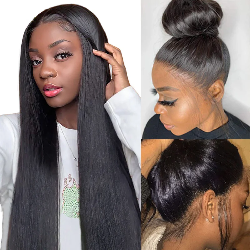 Pre Plucked 360 HD Transparent Lace Frontal Wigs with Baby Hair Brazilian Straight Vrvogue Hair