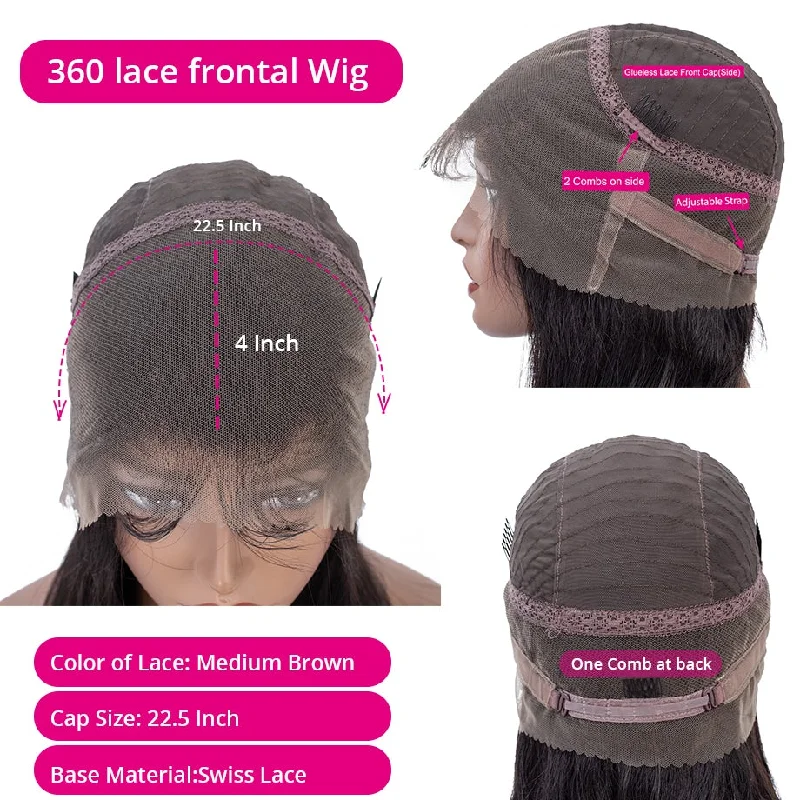 Pre Plucked 360 HD Transparent Lace Frontal Wigs with Baby Hair Brazilian Straight Vrvogue Hair