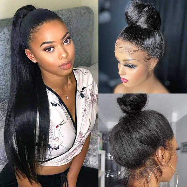 Pre Plucked 360 HD Transparent Lace Frontal Wigs with Baby Hair Brazilian Straight Vrvogue Hair