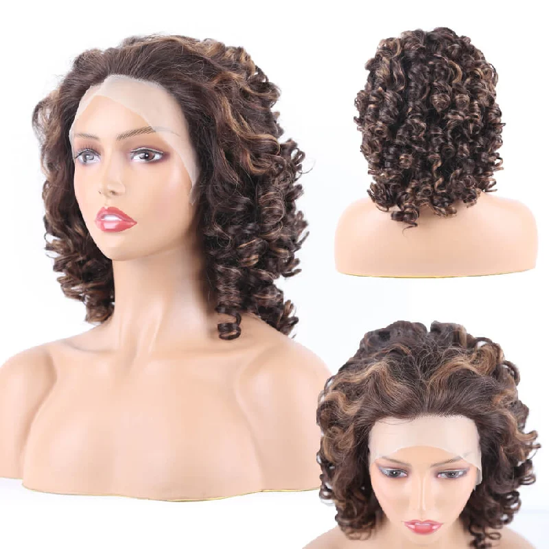 Pre Plucked Bouncy Wand Curl Hair T Part Lace Front Human Hair Wig Bleached Knots - Amanda Hair