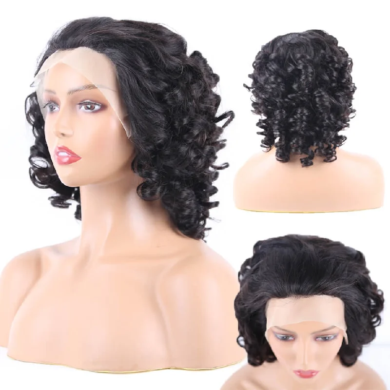 Pre Plucked Bouncy Wand Curl Hair T Part Lace Front Human Hair Wig Bleached Knots - Amanda Hair