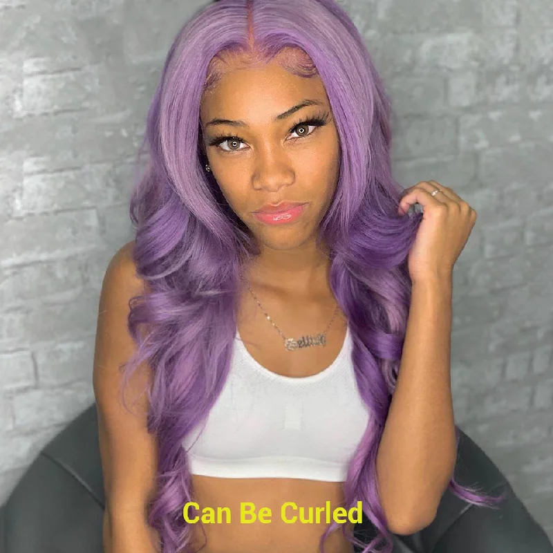 Purple 13×4 / T Part Transparent Lace Wigs Body Wave Human Hair Wigs Pre Plucked With Baby Hair