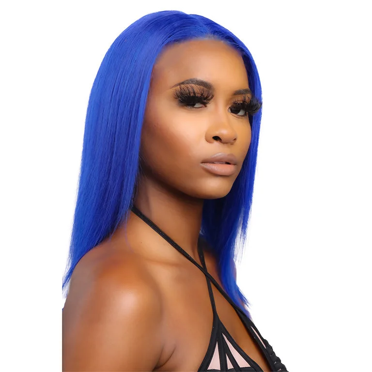 Raw Brazilian 100% Virgin Unprocessed 4X4 HD Lace Bob Wig 12"" Blue 150%