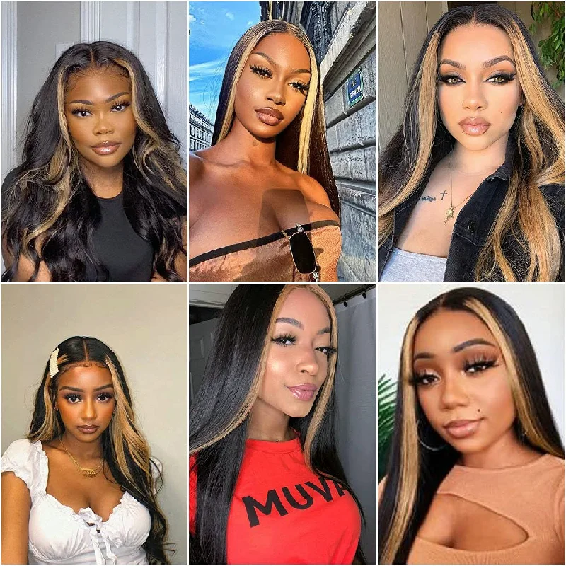 Raw Indian Hair 13x4/T Part/4x4 Lace Wigs 30 Inches Mix Color Highlight Vrvogue Hair