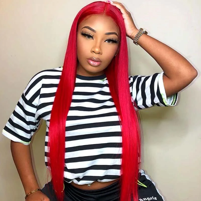 New #RED Color 13x4 Lace Frontal Wig Straight Human Hair Surprisehair