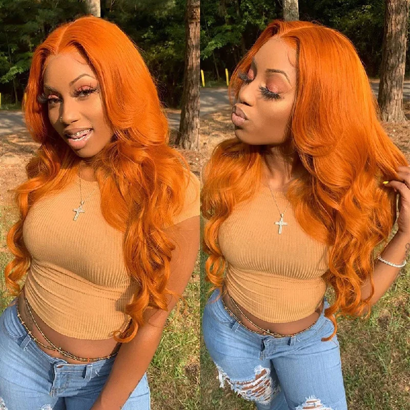 13X4 /T Part/4x4 Ginger Orange Transparent Lace Wigs Body Wave Human Hair Wigs Pre Plucked With Baby Hair