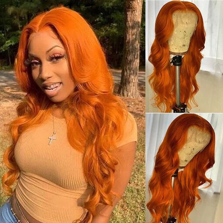 13X4 /T Part/4x4 Ginger Orange Transparent Lace Wigs Body Wave Human Hair Wigs Pre Plucked With Baby Hair