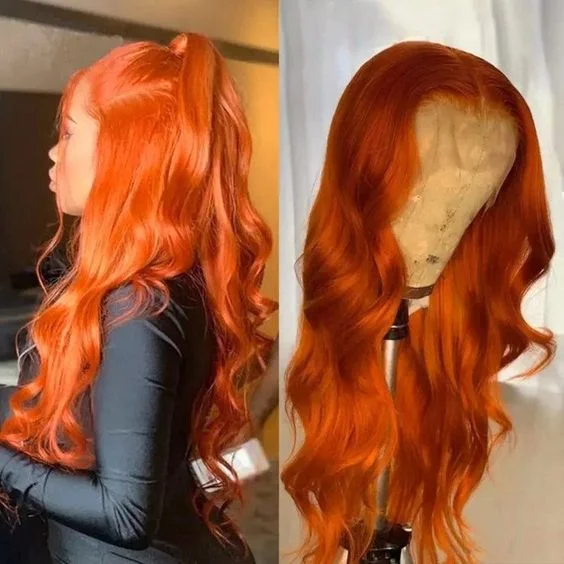 13X4 /T Part/4x4 Ginger Orange Transparent Lace Wigs Body Wave Human Hair Wigs Pre Plucked With Baby Hair