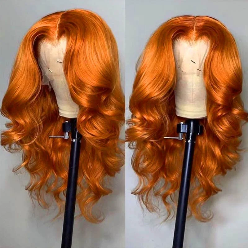 13X4 /T Part/4x4 Ginger Orange Transparent Lace Wigs Body Wave Human Hair Wigs Pre Plucked With Baby Hair