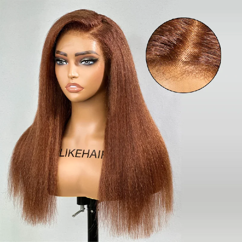 Reddish Brown Kinky Edges Lace Front Kinky Straight Wig